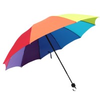 彩虹伞晴雨两用创意加大十骨七彩虹伞手动三折叠雨伞礼品伞厂家批