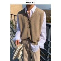MYQ纯色针织背心男春秋韩版潮流个性V领毛衣马甲外穿宽松坎肩上