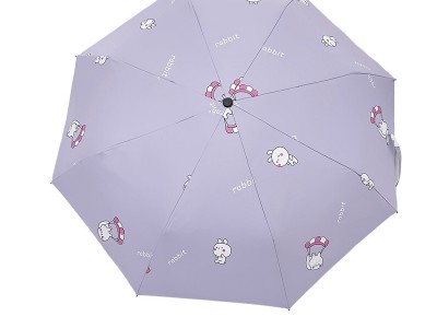 卡通印花自动雨伞三折男女黑胶防晒