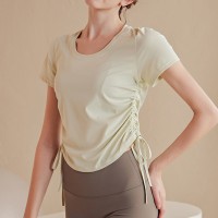 新品双侧抽绳高端莱卡lulu瑜伽服女性感速干透气运动短袖上衣T恤