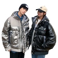 潮牌情侣连帽个性羽绒外套亮面拼接青少年中性羽绒服B81/P260