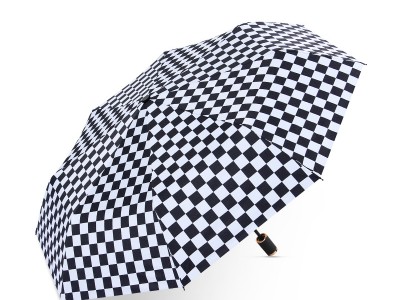 棋盘格子雨伞ins创意黑白自动黑胶防