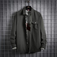 秋季日系大码男士长袖衬衫体恤宽松纯色休闲衬衣学生班服寸衫10色