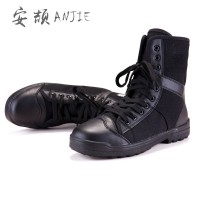 保安鞋夏款透气超轻高帮战术鞋帆布鞋黑色战训靴减震户外安保鞋子