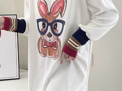 卡通印花撞色袖口加绒加厚宽松大码