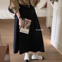 9020秋季韩版半身裙高腰遮胯中长款气质PU皮A字裙B半身裙女 不退