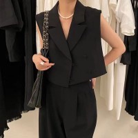 挂 拼接后背皮质无袖马甲 复古西装领上衣 90-130 不退不换