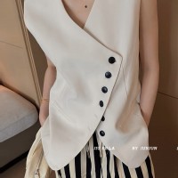 不规则多纽扣无袖西装马甲马夹女不退换