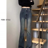 弹力修身显瘦微喇叭牛仔裤女不退换8105