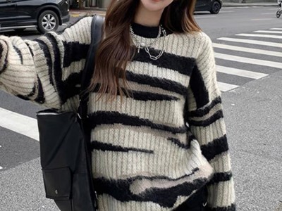 慵懒风 欧货宽松大版中长款斑马纹毛
