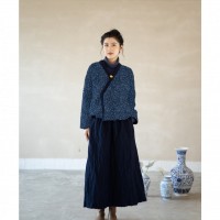 山自在冬季女装复古文艺棉麻短款棉衣碎花拼接斜襟绗棉服221108