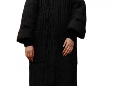 2023冬款绗缝长款棉服文艺设计感重