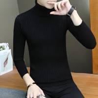 2022秋冬款男士高领针织衫青年修身打底毛衣时尚扭花潮流羊毛衫男