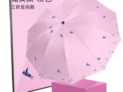 工厂批发黑胶10骨晴雨两用伞印花遮