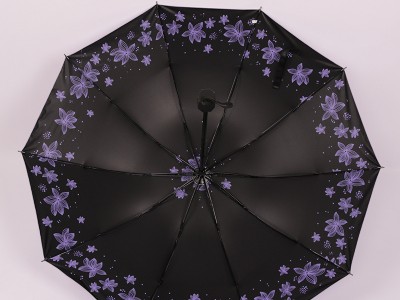 天女伞 包邮 10骨双面花朵 黑胶防晒