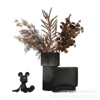 厂家批发现代轻奢黑色透明玻璃花瓶装饰品客厅餐桌花仿真花艺摆件