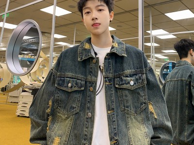 寻凡服饰 水洗做旧复古牛仔外套男秋
