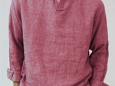 外贸跨境亚马逊男士休闲亚麻长袖翻