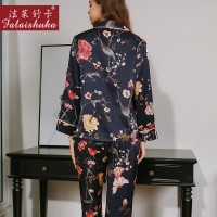 重磅真丝睡衣女春秋夏季桑蚕丝绸长袖分体家居服套装可外穿T8254