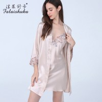 重磅真丝睡衣春秋性感吊带两件套睡袍100%桑蚕丝睡裙家居服S5706