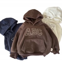 儿童连帽新款摇粒绒ABC韩版童装男童套头衫加绒休闲卫衣套装女童
