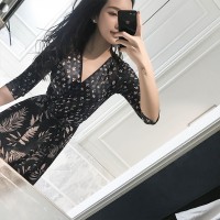 XSHM DVF夏季女装韩版百叶草印花度假裹身裙系带修身显瘦连衣裙女