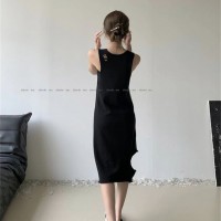 steviewu暗黑风破坏镂空抽象线条撞色针织连衣裙女新设计感吊带裙