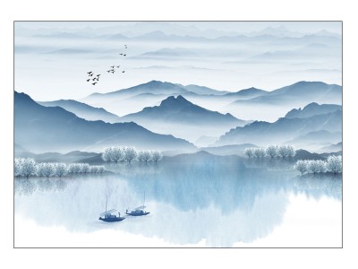 新中式山水电视背景墙壁画布客厅卧