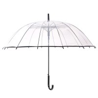 日系简约透明伞16骨长柄伞女弯柄直杆透明雨伞学生广告大量批发伞