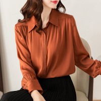 真丝衬衫都市职业白色衬衫女长袖春秋新款气质百搭桑蚕丝衬衣女
