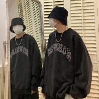 INTFEDAY 秋冬cityboy男士字母印花加绒卫衣青年复古水洗做旧外套