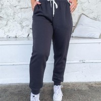 亚马逊独立站wish新款女裤纯色运动家居休闲束脚卫衣裤女加绒加厚