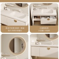 杜邦可丽耐一体盆奶油风浴室柜组合实木现代简约洗手脸盆