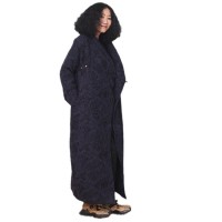 山自在杭州女装棉衣 新款秋冬深蓝色提花 斜襟长款棉袍201020