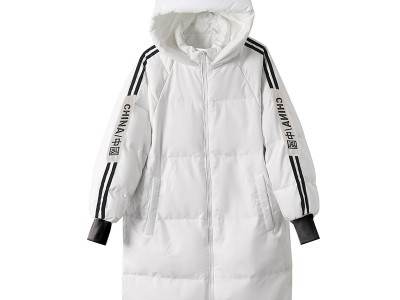 情侣中长款连帽羽绒服保暖白鸭绒条