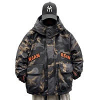 90白鸭绒迷彩羽绒服男2023新款潮牌口袋工装宽松厚外套短款面包服