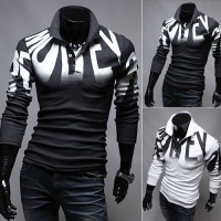 6905秋装新品字母印花设计修身长袖POLO衫