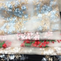 新款多色女裙童装连衣裙绣花刺绣服装网纱面料花花刺绣网布布料