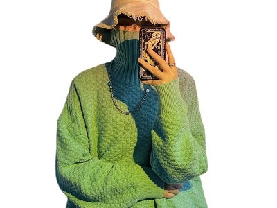 克莱因蓝高领格纹提花毛衫男女中性