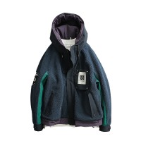 【见川】冬季日潮户外山系穿搭 机能风摇粒绒阔版连帽羽绒外套 男