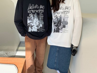 圆领长袖T恤男女2022春季新款情侣大