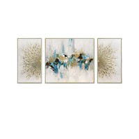 金色守望 壁画美式客厅油画挂画简美沙发背景墙装饰画抽象三联画