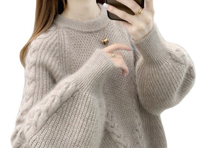 圆领套头毛衣女宽松外穿2021秋冬新