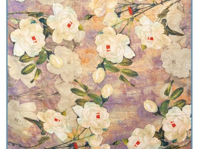 【山茶花】双面缎花萝真丝大方巾双