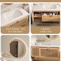 杜邦可丽耐一体盆藤编原木诧寂风浴室柜组合卫生间洗漱台洗手脸盆