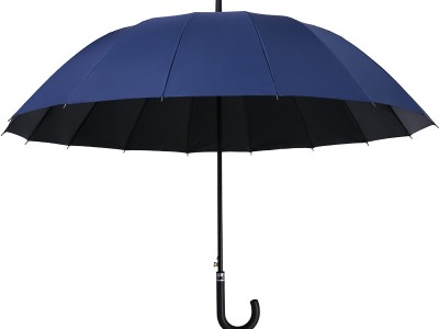 加大加固16骨黑胶弯柄雨伞印刷logo