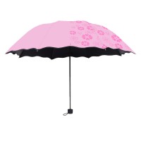 印刷logo遇水开花变色三折叠黑胶防晒广告伞太阳遮阳晴雨伞小清新