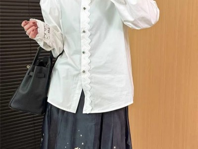 春款小绿领扣立领花边单排扣宽松蕾