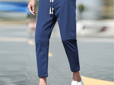 2020夏季男士休闲裤棉麻裤松紧腰围