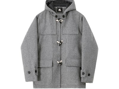 BJ连帽毛呢外套男秋冬季保暖棉服韩